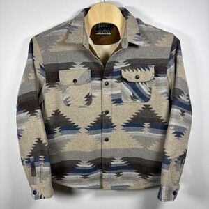 Jachs NY Mens XXL Sherpa Lined Southwestern Shirt Jacket Grey Blue Aztec